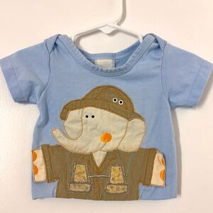 Vintage Baby Blue T-Shirt w/ Safari Elephant Appliqué Size Newborn